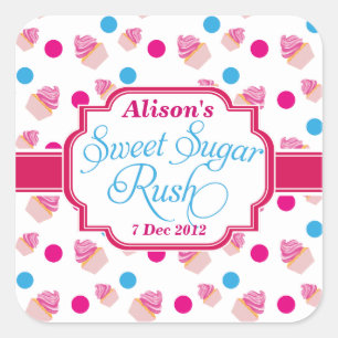 Pegatina Cuadrada Sweet Sugar Rush Cute Cupakes Pegatinas de cumplea