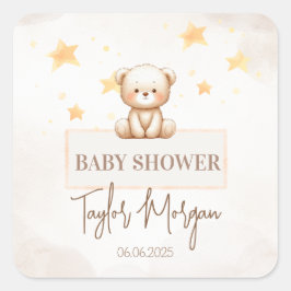 Pegatina Cuadrada Sweet Teddy Bear Baby Shower