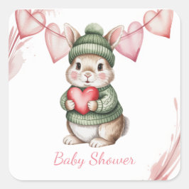 Pegatina Cuadrada Sweet Watercolor Bunny Baby Shower