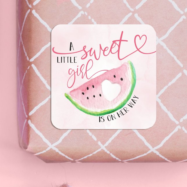 Pegatina Cuadrada Sweet Watermelon Watercolor Baby Shower (Subido por el creador)