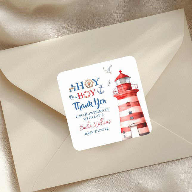 Pegatina Cuadrada Sweet White Blue Red Nautical Ahoy Boy Thank You (Subido por el creador)