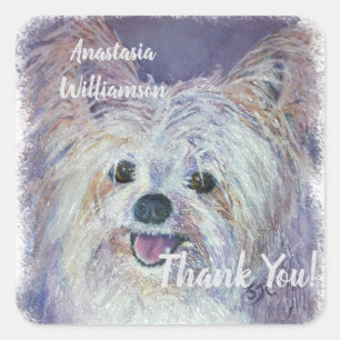 Pegatina Cuadrada Sweet White Yorkie GRACIAS