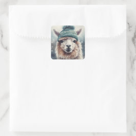 Pegatina Cuadrada Sweet Winter Alpaca, personalizado