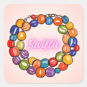 Pegatina Cuadrada Swiftie Beads – Concepto de Pulsera de Amistad de 