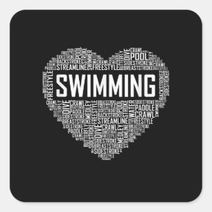 Pegatina Cuadrada Swimming Heart Coach Swimmer Gift Swift Lover Rega
