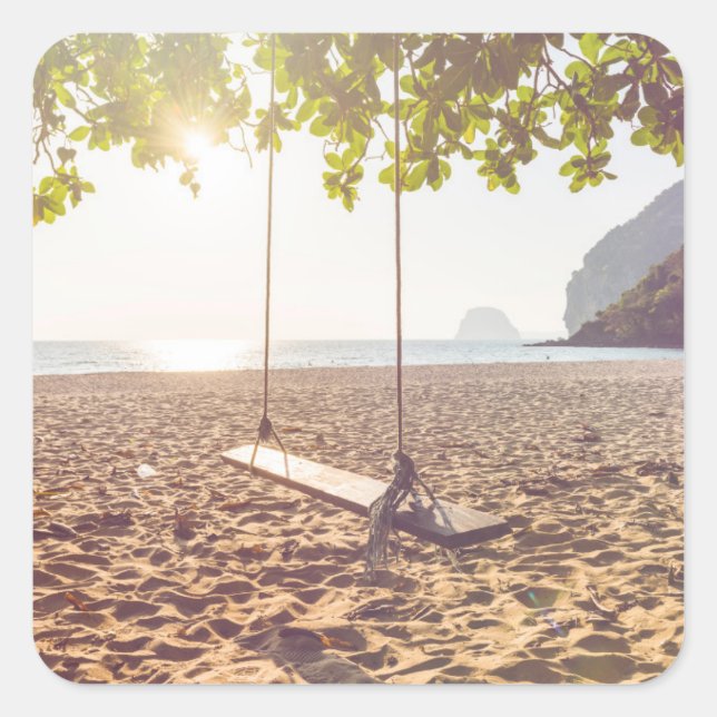 Pegatina Cuadrada Swing on the Beach at Sunset (Anverso)
