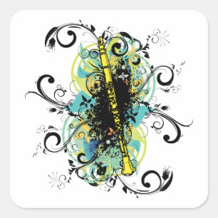 Pegatina Cuadrada Swirl Grunge Clarinet