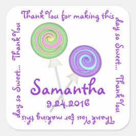 Pegatina Cuadrada Swirly Lollipops Candy Gracias