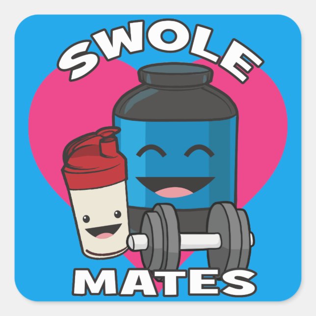 Pegatina Cuadrada SWOLEMATES Funny Bodybuilding Protein Shake (Anverso)