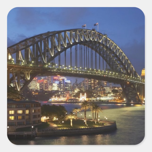 Pegatina Cuadrada Sydney Harbour Bridge y Park Hyatt Sydney Hotel (Anverso)