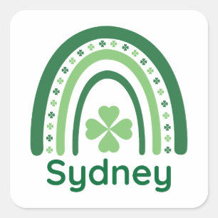 Pegatina Cuadrada Sydney Name Clover Boho Rainbow