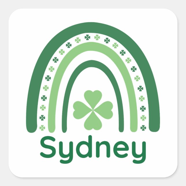 Pegatina Cuadrada Sydney Name Clover Boho Rainbow (Anverso)