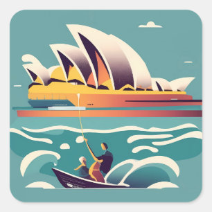 Pegatina Cuadrada Sydney Opera House Australia pintura recuerdo