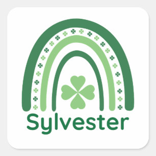 Pegatina Cuadrada Sylvester Name Clover Boho Rainbow