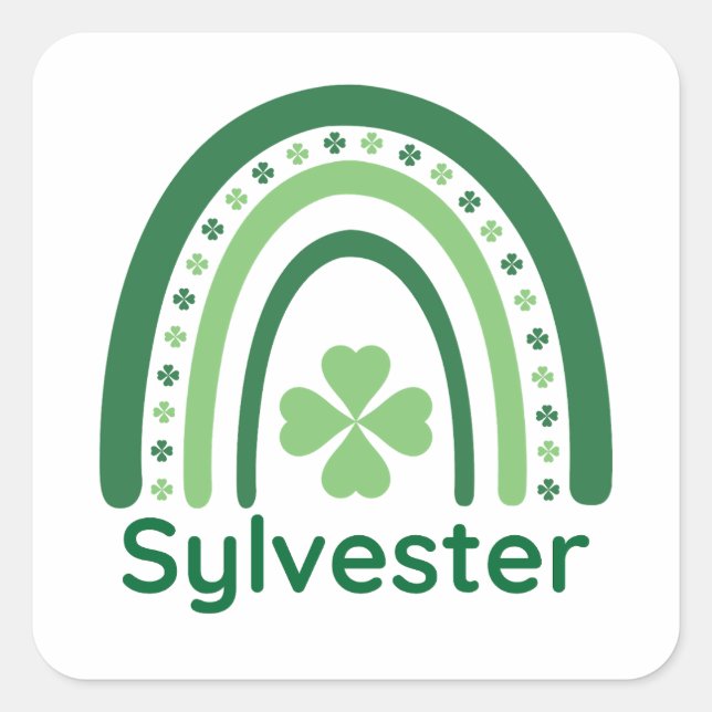 Pegatina Cuadrada Sylvester Name Clover Boho Rainbow (Anverso)