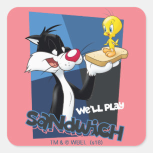 Pegatina Cuadrada SYLVESTER™ y TWEETY™ "Jugaremos sándwich"