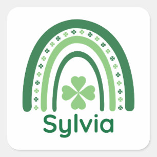 Pegatina Cuadrada Sylvia Name Clover Boho Rainbow