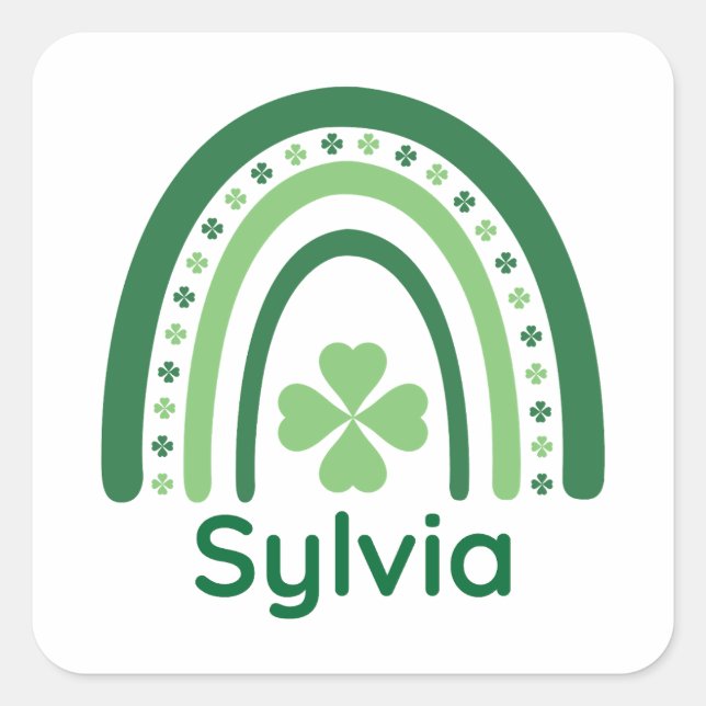 Pegatina Cuadrada Sylvia Name Clover Boho Rainbow (Anverso)
