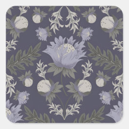 Pegatina Cuadrada Symmetrical dark purple floral pattern