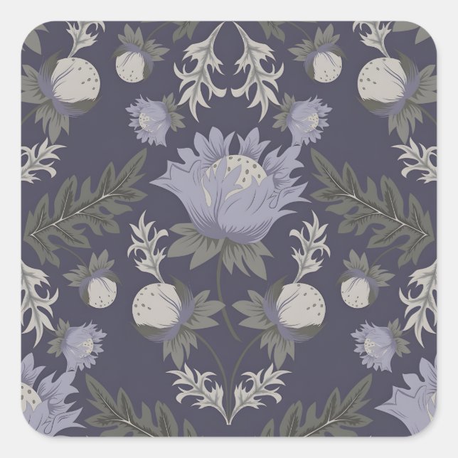 Pegatina Cuadrada Symmetrical dark purple floral pattern (Anverso)