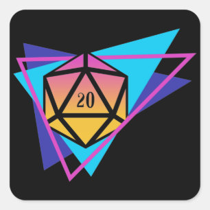 Pegatina Cuadrada Synthwave D20 Dice Steampunk Tabletop RPG