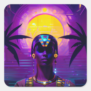 Pegatina Cuadrada Synthwave Pharaoh