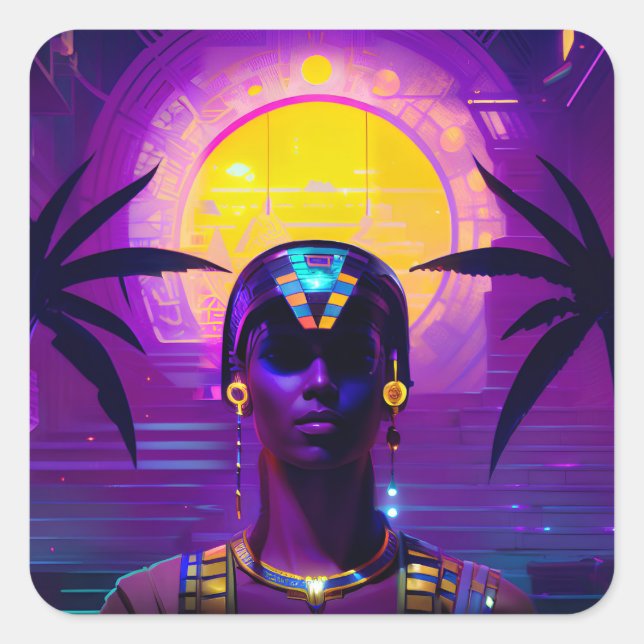 Pegatina Cuadrada Synthwave Pharaoh (Anverso)