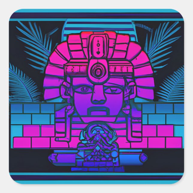 Pegatina Cuadrada Synthwave Pharaoh (Anverso)