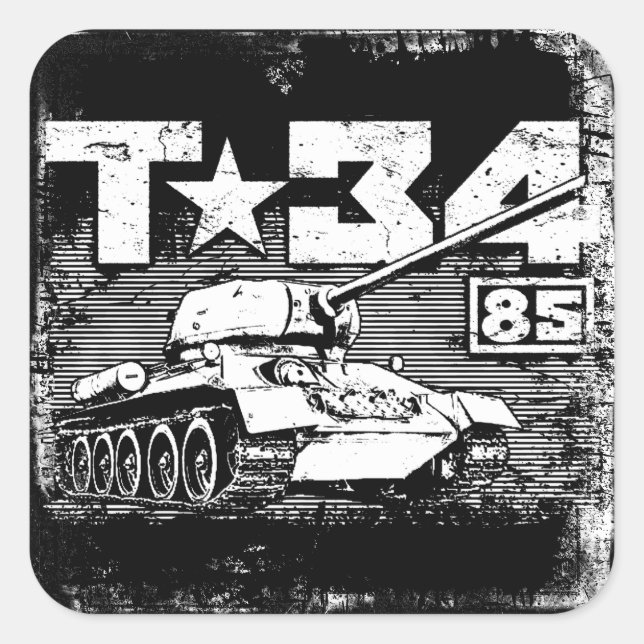 Pegatina Cuadrada T-34-85 Tanque medio soviético (Anverso)