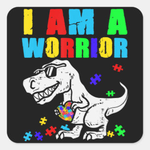 Pegatina Cuadrada T Rex Dino Soy Un Guerrero Autismo Conciencia