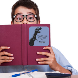 Pegatina Cuadrada T-Rex personalizado Este libro pertenece a