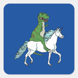 Pegatina Cuadrada T-Rex Riding Unicorn