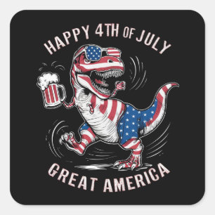 Pegatina Cuadrada T-Rex sobre los colores de la bandera estadouniden