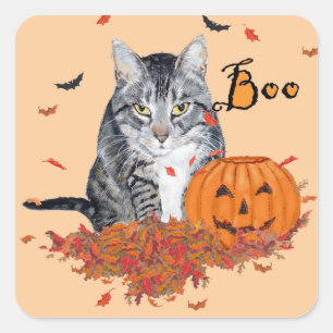 Pegatina Cuadrada Tabby Cat Halloween