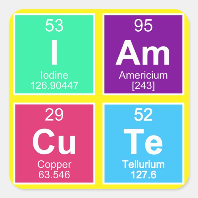 Pegatina Cuadrada Tabla de elementos química periódica: IAm CuTe (Anverso)