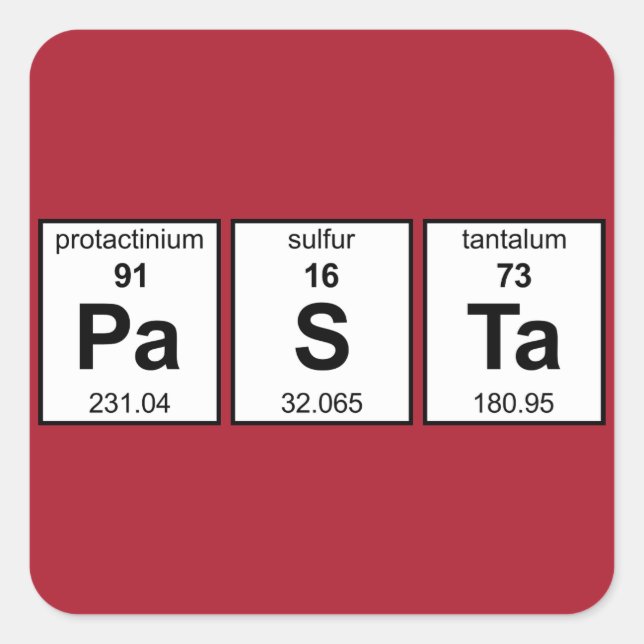 Pegatina Cuadrada Tabla periódica PaSTa (Anverso)