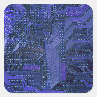 Pegatina Cuadrada Tablero de Circuito Cibernético Azul Arte Electrón
