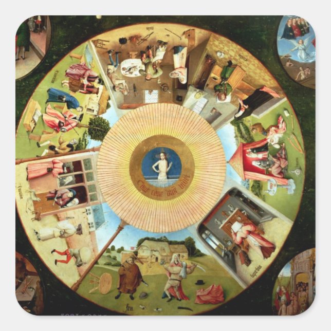 Pegatina Cuadrada Tabletop de los siete pecados mortales (Anverso)