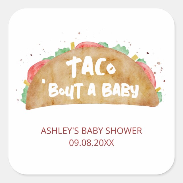 Pegatina Cuadrada Taco 'Bout a Baby Shower Fiesta (Anverso)