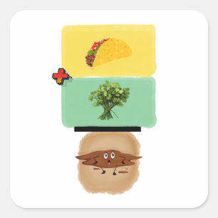Pegatina Cuadrada Taco + Cilantro = 💩 (Funny Anti-Cilantro Design)