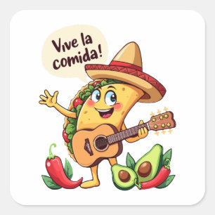 Pegatina Cuadrada Taco Fiesta mit Gitarre und hispanischem Flair