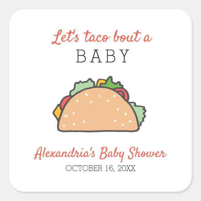 Pegatina Cuadrada Taco por un Baby Shower de Baby Cute Fiesta (Anverso)