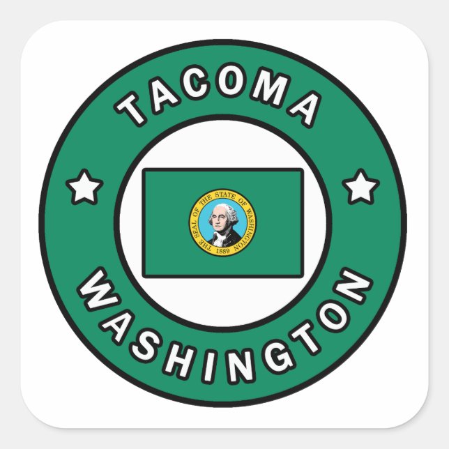 Pegatina Cuadrada Tacoma Washington (Anverso)