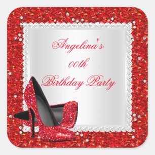 Pegatina Cuadrada Tacones altos rojos con brillo Fiesta de cumpleaño