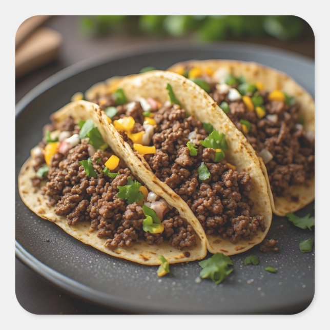 Pegatina Cuadrada Tacos (Anverso)