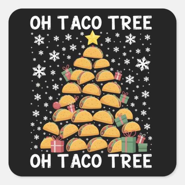 Pegatina Cuadrada Tacos Árbol de Navidad Gracioso Navidad Foodie Mex (Anverso)