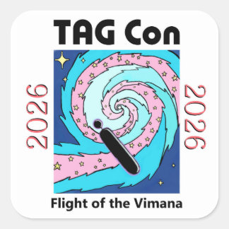 Pegatina Cuadrada Tag Con 2026 - Flight of the Vimana Sticker