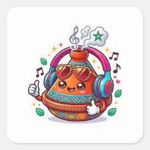 Pegatina Cuadrada Tagine Marroquí Kawaii Genial
