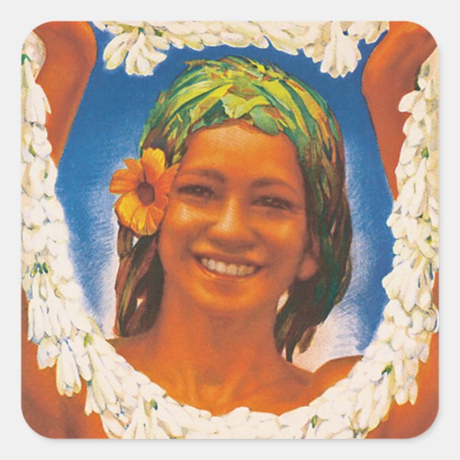 Pegatina Cuadrada Tahiti ~ La Perle du Pacifique (Anverso)