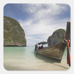 Pegatina Cuadrada Tailandia, Isla Phi Phi Lay, Bahía de Maya.